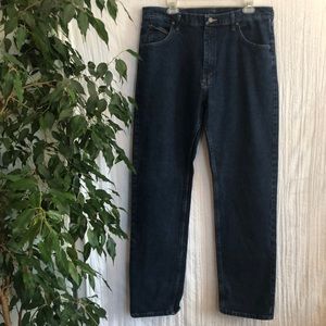WRANGLER mens Size 36 X 34 dark wash high rise straight leg denim blue jeans
